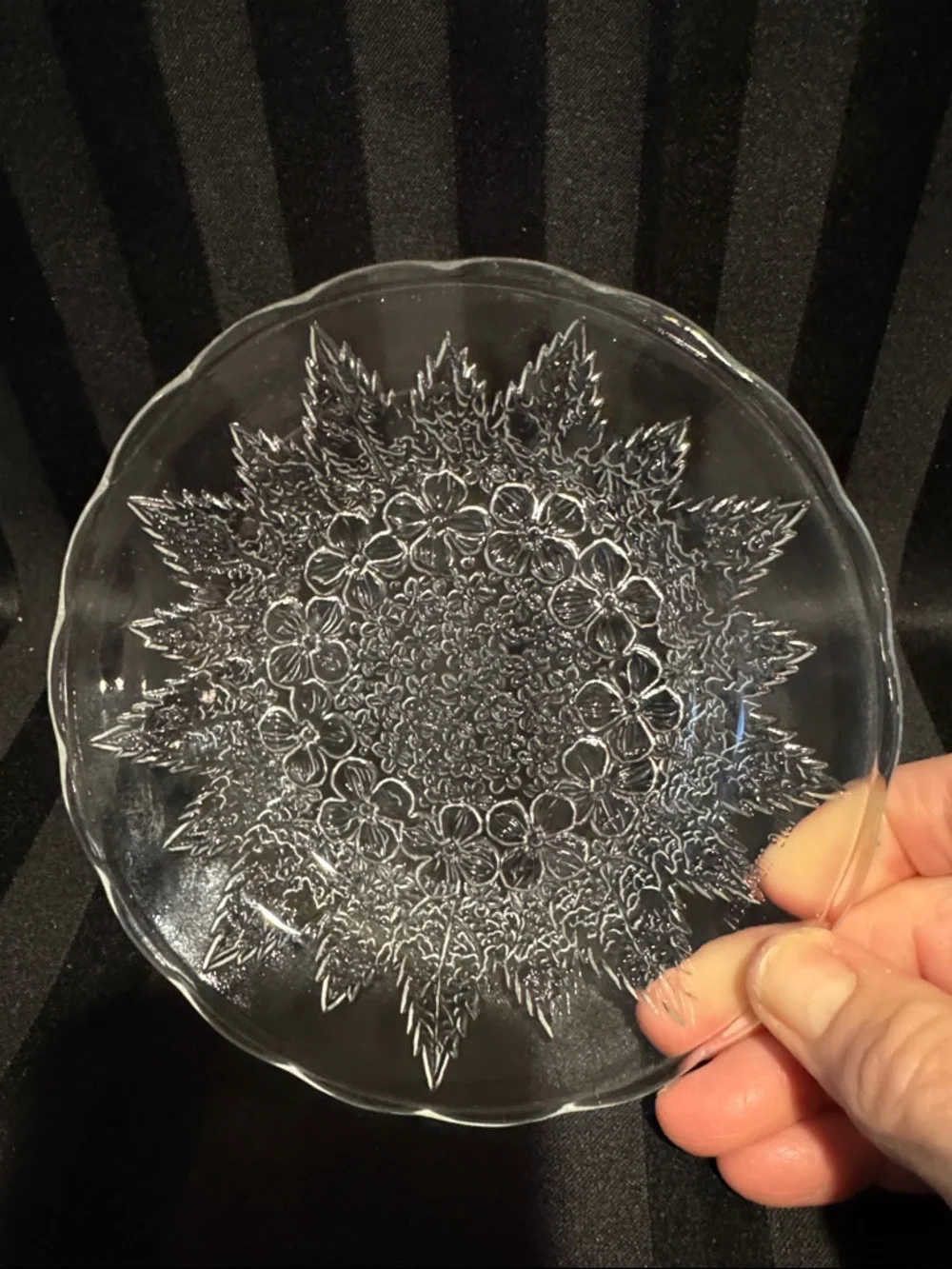 Two Pressed Clear Glass Plates with Floral Design